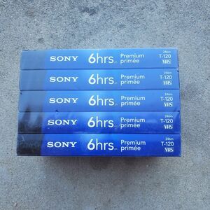 NEW SEALED 5 PC SONY T-120 6 Hr Premium VHS Video Blank Tapes VTG Y2K